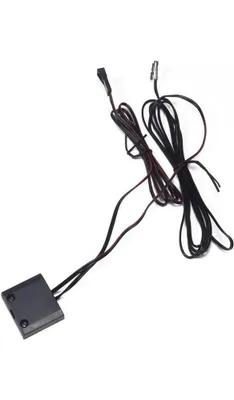 A black electronic component with wires and connectors is shown against a white background.