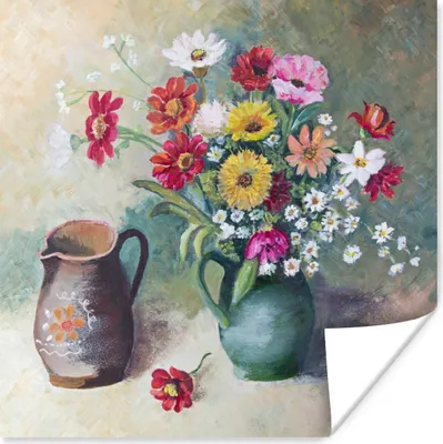 Produktbild von MuchoWow® Poster Blumen - Bunt - Farbe 50x50 cm - Wohnzimmerdekoration