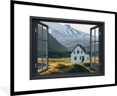 Produktbild von MuchoWow® MuchoWow® Gerahmtes Poster Aussicht - Haus - Berg 90x60 cm - Poster mit zchwarzem Bilderrahmen - Wanddekoration - Fotos