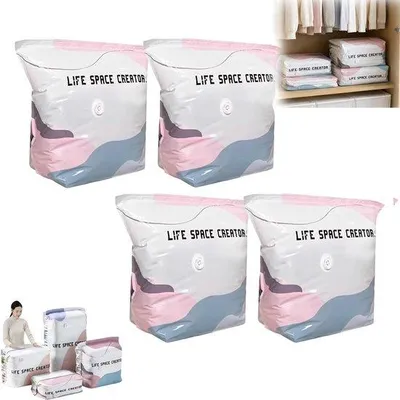 Produktbild von 4 Stück Vakuumbeutel ohne Pumpe - 50x70x30cm - wiederverwendbare - Platz sparen - Reisen und Zuhause - für Kleidung, Bettdecken, Decken