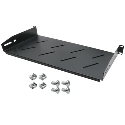 Produktbild von ARLI 19 Zoll Fachboden 1HE schwarz mit Lüftungsschlitzen Ablage 1U für Netzwerkschrank Serverschrank 19" Rack