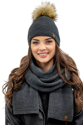 Immagine prodotto di Berretto da donna Vivisence con pompon e sciarpa caldo copricapo e scaldacollo per l'inverno e l'autunno caldo e spesso, berretto invernale con pompon, set invernale da donna, EU, grigio scuro, unità