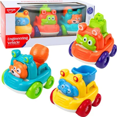 Produktbild von Set mit Baustellenfahrzeugen und Tieren für Kleinkinder, bunt, 3-teilig.
