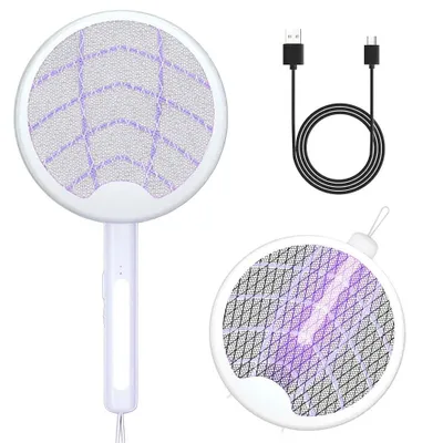 Produktbild von klappbares Elektrische Fliegenklatsche extra stark 3000V 3 in 1 USB C mit Akku Aufladbar Elektro Mückenklatsche mit UV Lichtfalle Moskito Weiß