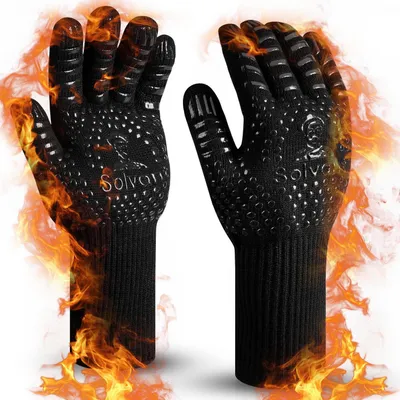 Productafbeelding van Hittebestendige grillhandschoenen, geschikt tot 800°C, katoen, zwart, maat L