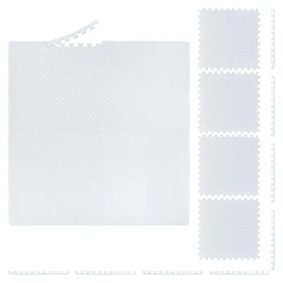 Obrázok produktu pre 24 ks podložiek na ochranu podlahy, 60 x 60 cm, podložky s okrajom, EVA, celková plocha 9 m², podložky pod posilňovacie stroje, biele