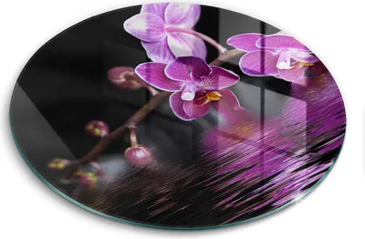 Zdjęcie produktu dla Szklana deska do krojenia - Deska kuchenna - ⌀40 cm – Szkło hartowane – Antypoślizgowa - Orchidea Woda Zen