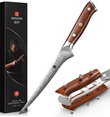 Zdjęcie produktu dla XINZUO Nóż do filetowania ryb ze stali damasceńskiej 18 cm profesjonalny nóż szefa kuchni z pudełkiem upominkowym