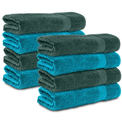 Produktbild von Komfortec 8er Handtücher 50x100 cm Set aus 100% Baumwolle, 470 g/m², Frottee, Weich, Dunkelgrün/Türkis