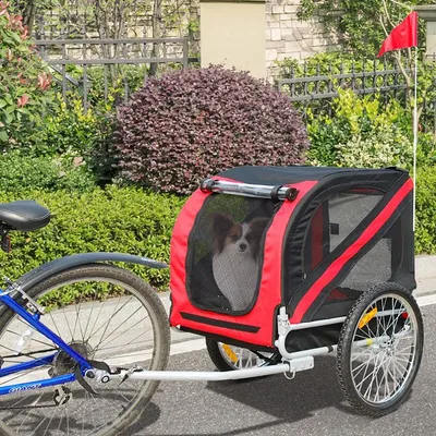 Image de Carrosse pour chien Remorque de vélo Pliable avec fenêtres en filet Drapeau Noir vermeil