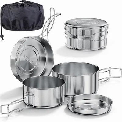 Produktbild von Camping Kochgeschirr Set, Edelstahl, für Picknick und Outdoor
