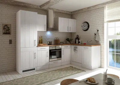 Produktbild von Küche Küchenzeile Winkelküche Landhaus Lärche Weiß Anton 280 x 172 cm Respekta