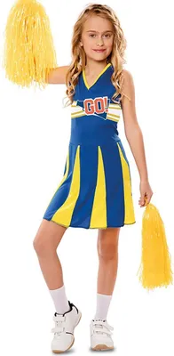 Cheerleader Kostüm Blue Arrow für Kinder 5-12 Jahre Kleid blau-gelb Cheerleaderin Amerika Karneval Fasching Mottoparty Kindergeburtstag