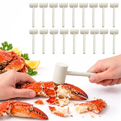 Produktbild von Mini Holzhammer Set 18er, kleine Holzhämmer aus Naturholz, für Krabben, Hummer und Meeresfrüchte, glatt und lackfrei, auch für DIY und Spiel