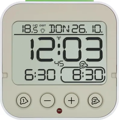 Produktbild von Digitaler Funkwecker mit Temperaturanzeige, 2 Weckzeiten, Snooze, Datum, Wochentag, Batteriebetrieben, Schlafzimmer Wecker mit Nachtbeleuchtung