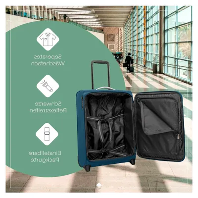 Produktbild von Handgepäck Koffer mit 2 Rollen für Condor + Ryanair, integriertes Zahlenschloss, Bordtrolley Jetpack: Superleichter Weichgepäck Trolley mit Aufsteckfunktion, 55x40x20 cm, 41 l, 1,7 kg