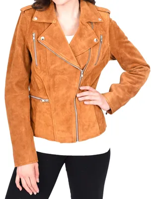 Productafbeelding van Suede Biker Jacket - Fitted Zip Up - Bruin