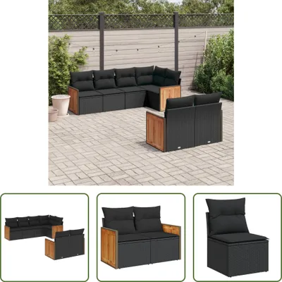 Produktbild von The Living Store 7-tlg. Garten-Sofagarnitur mit Kissen Schwarz Poly Rattan