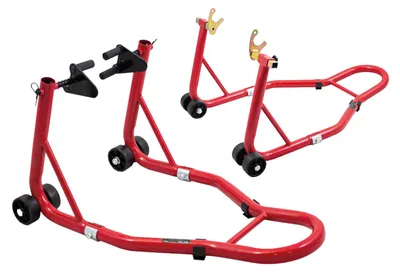 Produktbild von Bituxx Motorradständer hinten & vorn Motorrad Montageständer Transportständer Rot Belastbar bis 250 kg pro Ständer Vorn+Hinten Rot MS-18972