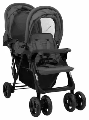 Obrázek produktu pro vidaXL Tandemový kočárek pro dvojčata Dark Grey Steel