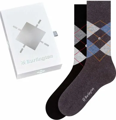 Produktbild von Burlington Herren Socken, 2er Pack - Geschenk-Set, Argyle, Raute, Onesize, 40-46 Schwarz/Grau 40-46