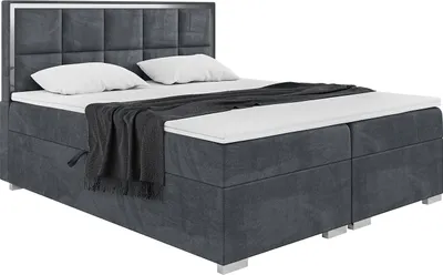 Produktbild von MEBLINI Boxspringbett mit Bettkasten - Gepolstert Doppelbett mit Matratze und Topper - Polsterbett mit Stauraum - Bett mit Kopfteil - Dani Silver - 180x200 - H3/Dunkelgrau Samt