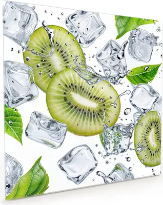 Produktbild von Küchenrückwand Spritzschutz Glas mit Motiv Kiwi Würfel Eis 40 x 40 cm
