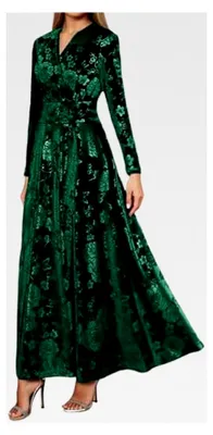Produktbild von Langarm Samtkleid für Damen, knielang, Wickelkleid für Cocktailpartys und Hochzeitsgäste, festliches Kleid für Herbst und Winter, A-Linie Swingkleider, elegante Abendkleider