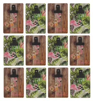 Produktbild von Inovra-Set mit 12 Tischkartenhaltern – Flamingo-Design – Foto- und Kartenhalter – Mit Klemmfunktion – MDF-Holz – 11,5 x 7,5 cm – Tischkartenhalter