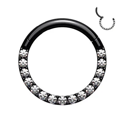 Produktbild von Taffstyle Piercing Septum Clicker Hochwertiges Septum Piercing Nase Ohr Segment Ring Clicker Scharnier Kristalle, Schwarz / 1,2mm / 8mm