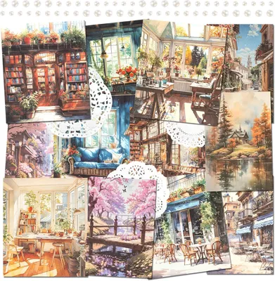 Productafbeelding van Scrapbookingpapier, 2 verpakkingen, natuurlandschap, aquarelstijl, voor knutselwerkzaamheden