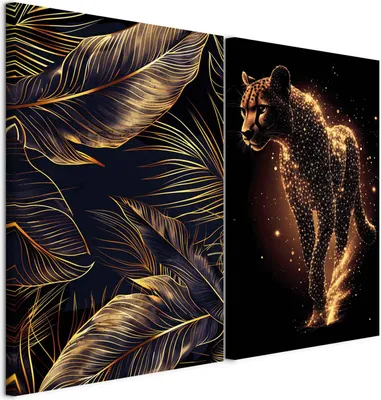 Produktbild von murando - Handart Bilder Set Elegantes Tiermotiv Kunstdruck 80x60cm 2 Teilig je 40x60cm Collage 2er Vlies mit Acrylgel Beschichtet Wandbilder Leinwandbilder Dekoration - Dunkle Farbe g-C-10199-b-a