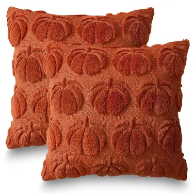 Immagine prodotto di Cuscini decorativi a tema autunnale, 45x45 cm, zucca, caramello, marrone scuro, confezione da 2 pezzi