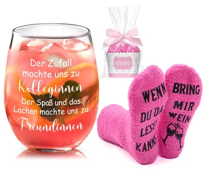 Weinglas mit Socken-Set, Abschiedsgeschenk, 520 ml, Glas