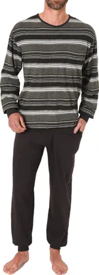 Produktbild von Herren Schlafanzug Pyjama langarm mit Bündchen in eleganter Streifenoptik ; dunkelgrau , 58