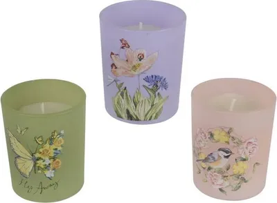 Produktbild von 3er Set - Kerzen im Glas - mit Naturmotiv - ca. Ø 5,5 x 6,5 cm