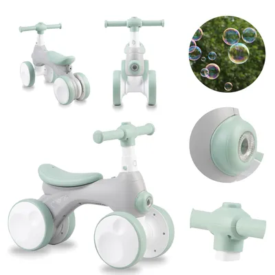 Image de MoMi TOBIS Vélo d'exercice pour enfants - bulles de savon, lumière et klaxon, hauteur du guidon réglable, 4 roues - Gris