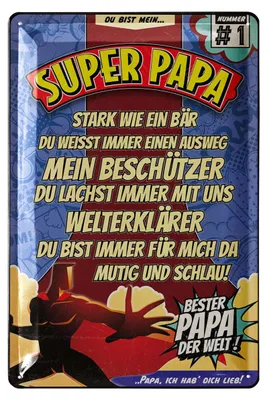 Produktbild von Blechschild Papa Geschenk - SUPERPAPA - Geschenke für Papa - Geburtstag, Vatertag oder Weihnachten - Bester Papa Werkstatt Schilder