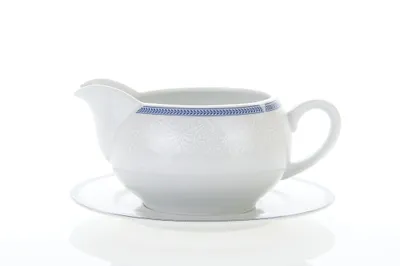 Zdjęcie produktu dla Patelnia, czeska porcelana, Opal, 0,4 l, biała koronka, niebieska obwódka, Thun 1794