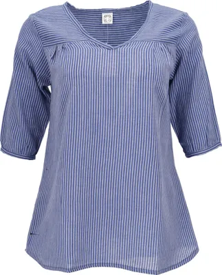 Produktbild von Leichte Baumwollbluse, Gestreifte Boho Schlupfbluse mit V-Ausschnitt - Blau, Damen, Baumwolle, Größe: S