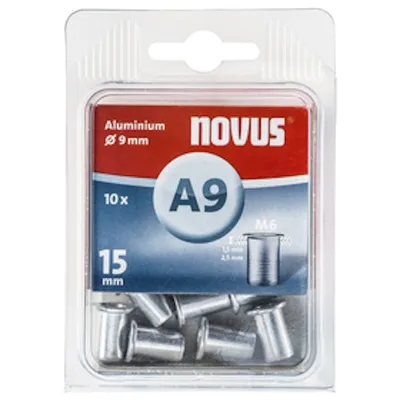 Obrázok produktu pre Novus nitovacia matica M6 Ø9x15 mm nitovacia matica hliníková 10 ks