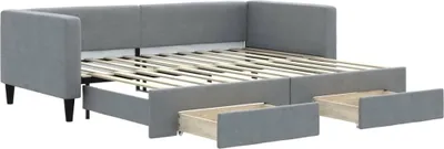 Produktbild von vidaXL Tagesbett Ausziehbar mit Schubladen Hellgrau 90x200 cm Stoff