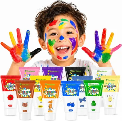 Image de Peinture pour les doigts, lavable, pour enfants et tout-petits - 12 couleurs vives - non toxique et sans danger
