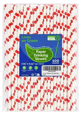 Produktbild von Papierstrohhalme Rot Gepunktet 19,7 x 0,6 cm Kompostierbar 100 Stück