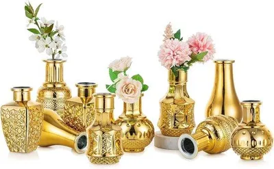 Productafbeelding van Famanu glazen vazen, goudkleurig, 10 stuks, kleine vazen voor bruilofttafels, decoratie