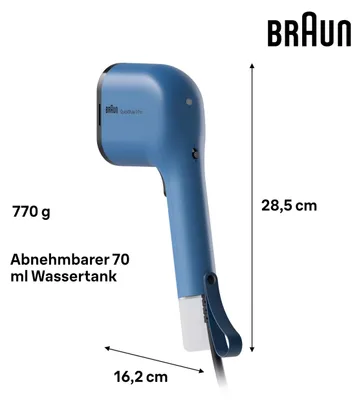 Obrázek produktu pro Braun QuickStyle 3 GS3024BL, Ruční parní čistič, 0,12 l, 0,5 min, Modrá, Plast, Knoflíky