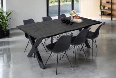 Produktbild von Esstisch Baumkante Holz-Optik Grau 200 x 100 X-Gestell schwarz JOSY