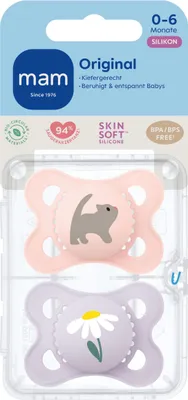 Produktbild von MAM Original matt Silikon 0-6 "Katze/Blume" 2 Stück – 6er Vorteilset