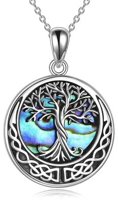 Produktbild von Halskette Lebensbaum Anhänger 925 Sterling Silber Abalone Muschel, 18 Zoll, für Damen