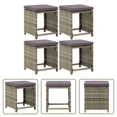 Produktbild von The Living Store Gartenhocker 4 Stk. mit Kissen Poly Rattan Grau